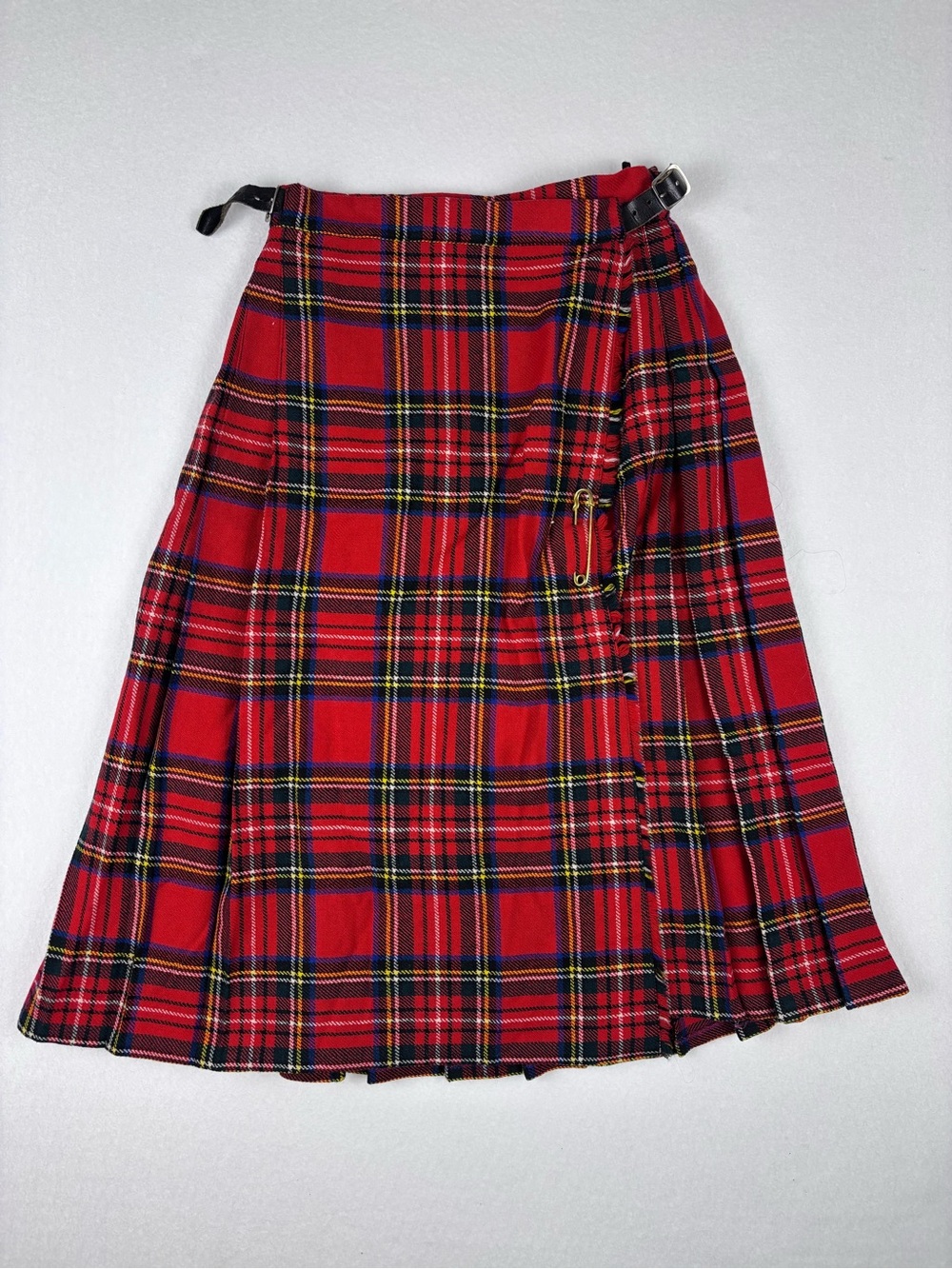 Tartan Plaid red Wool Kilt Midi Skirt Pleated women’s size US 10